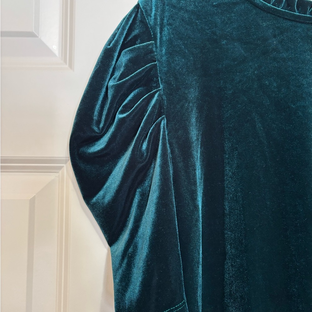NWT CeCe Velvet Puff Sleeve Blouse - Teal sz L - Picture 6 of 11